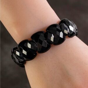 New Faceted Black Agate Stretch Natural Gemstone Bracelet